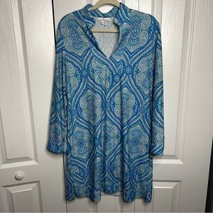 Jude Connally Women’s Lisa Blue Paisley‎ V-Neck Mini Dress Stretch Size L